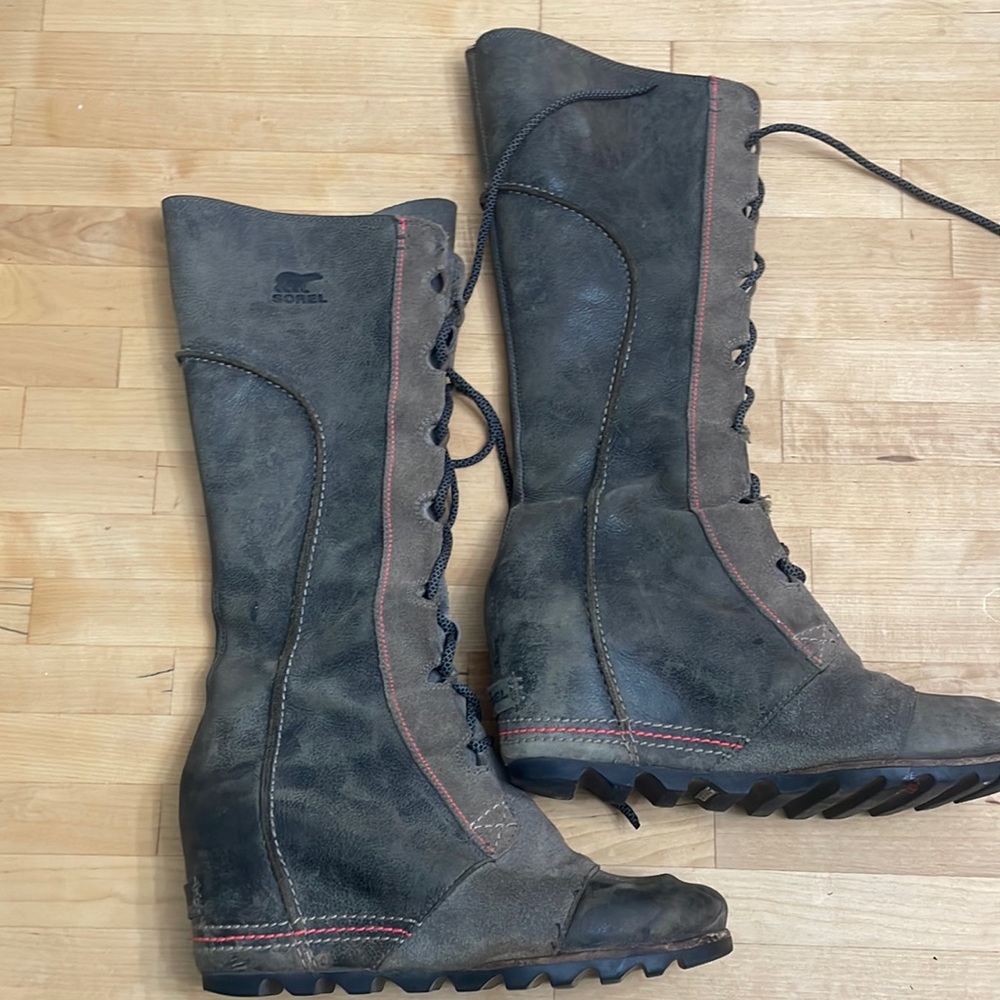 Sorel Wedge Colorblock Knee High Lace Up Boots